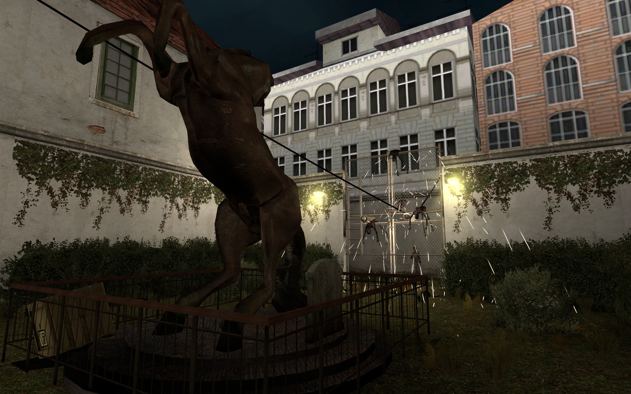 Ravenholm courtyard with an environmental trap