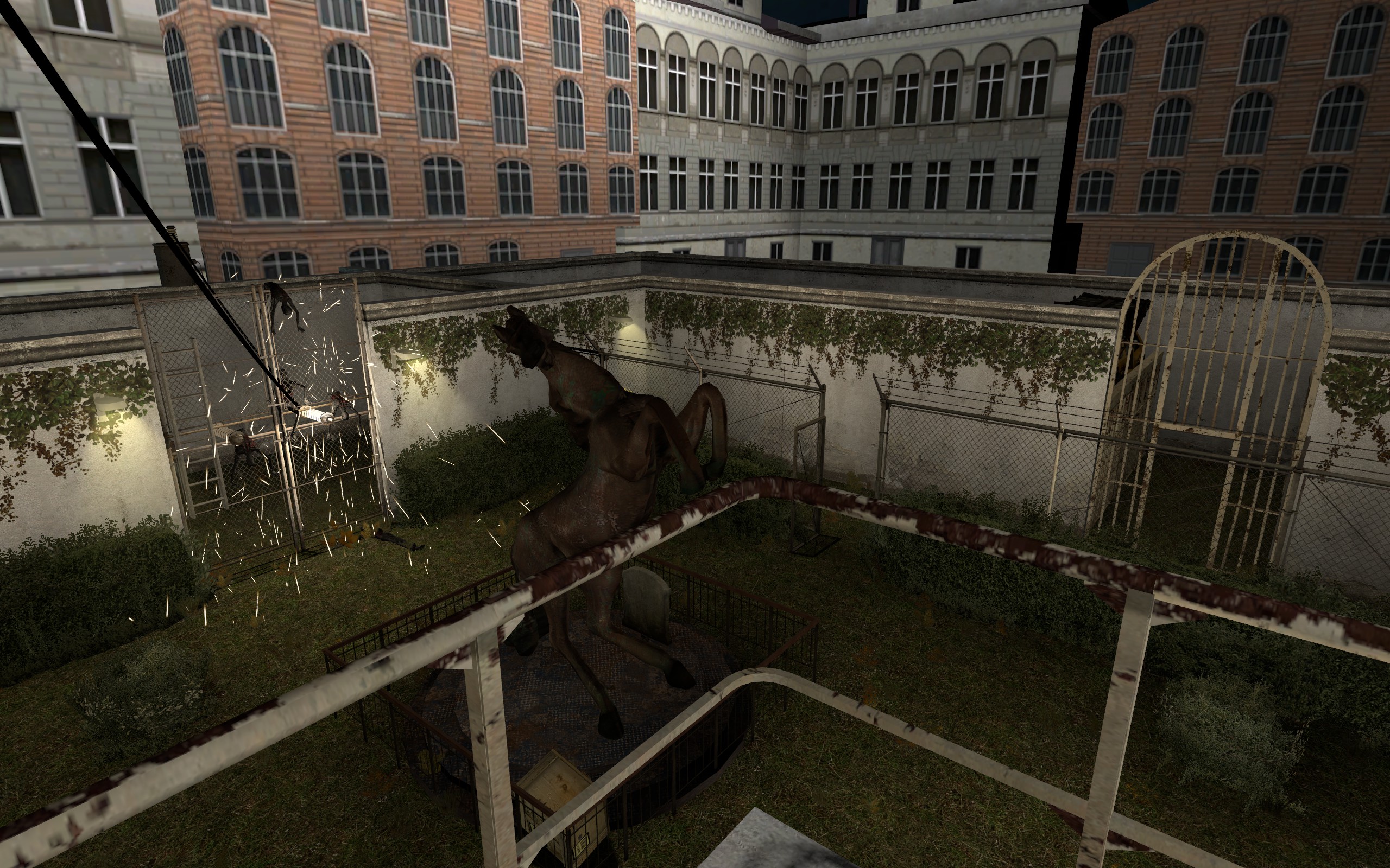 Elevated overview of the Ravenholm courtyard