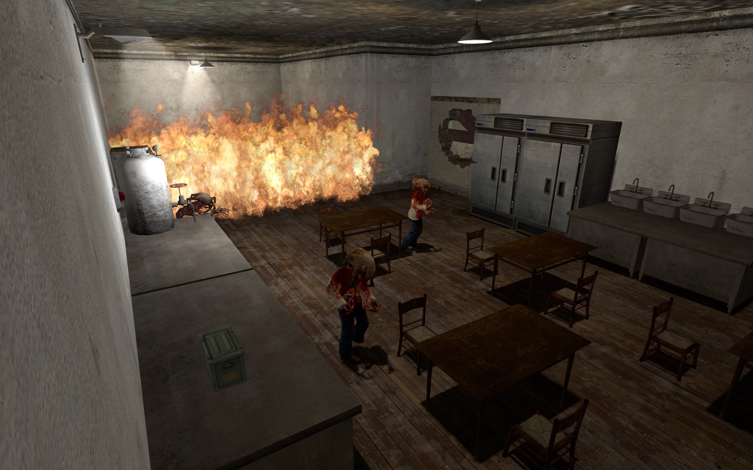 Fire combat encounter in an interior room