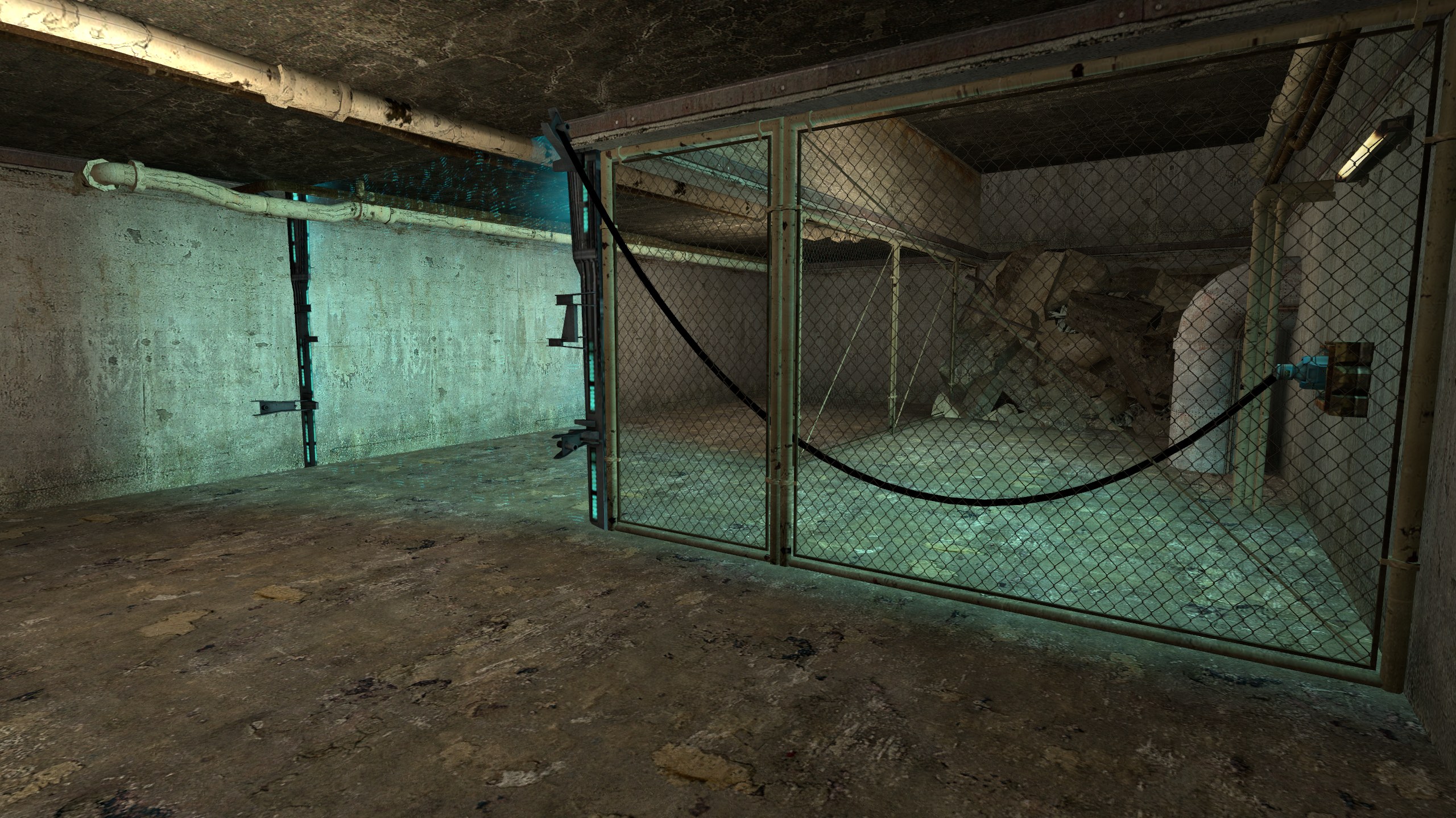 Containment gate beside a collapsed passage