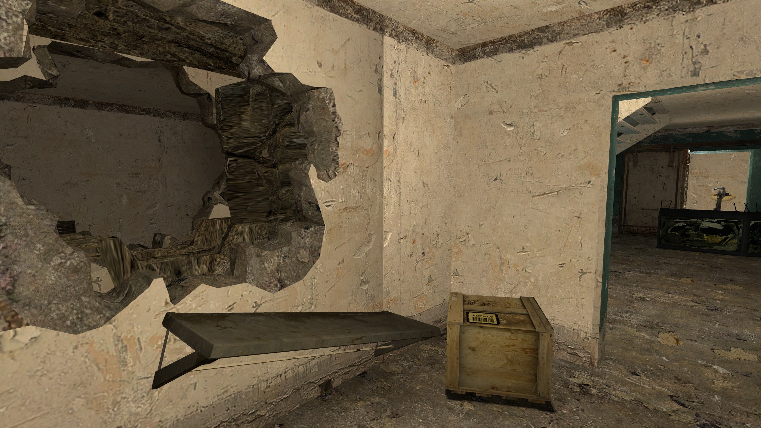 Broken wall opening a new route through the prison