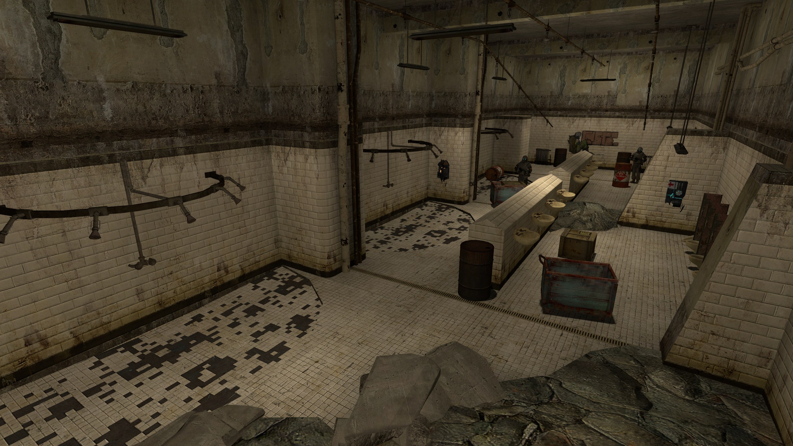 Large restroom combat arena
