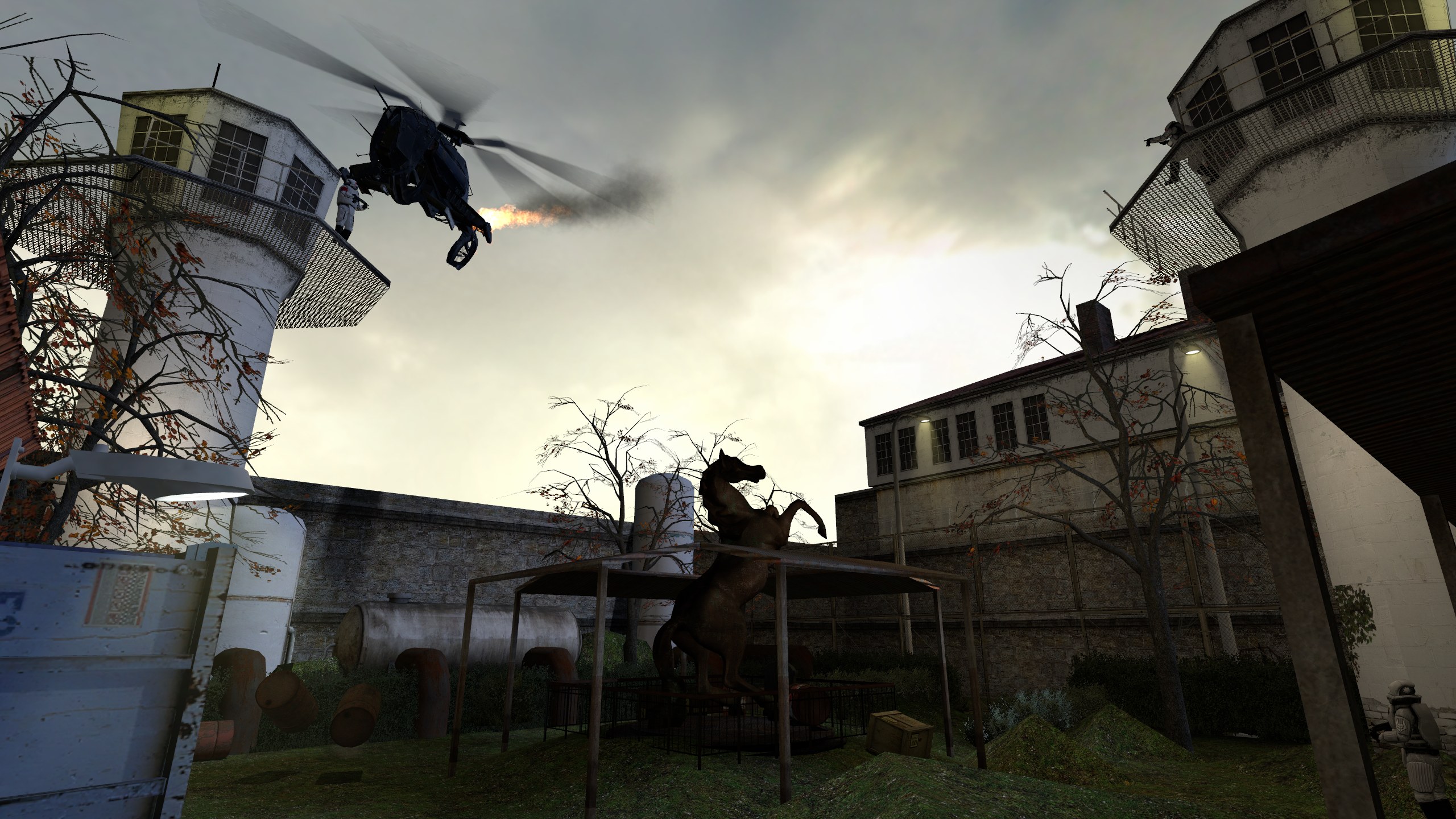 Exterior prison yard helicopter encounter