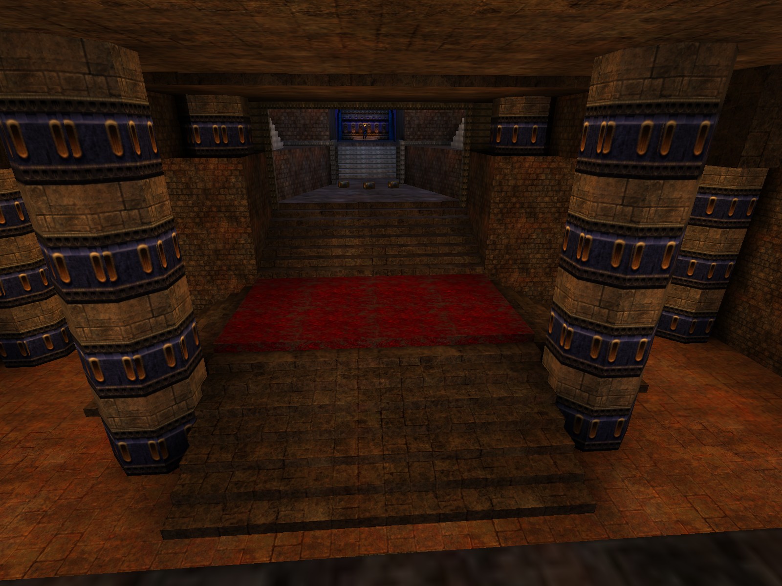 Interior combat room with a jump pad and elevated pickup