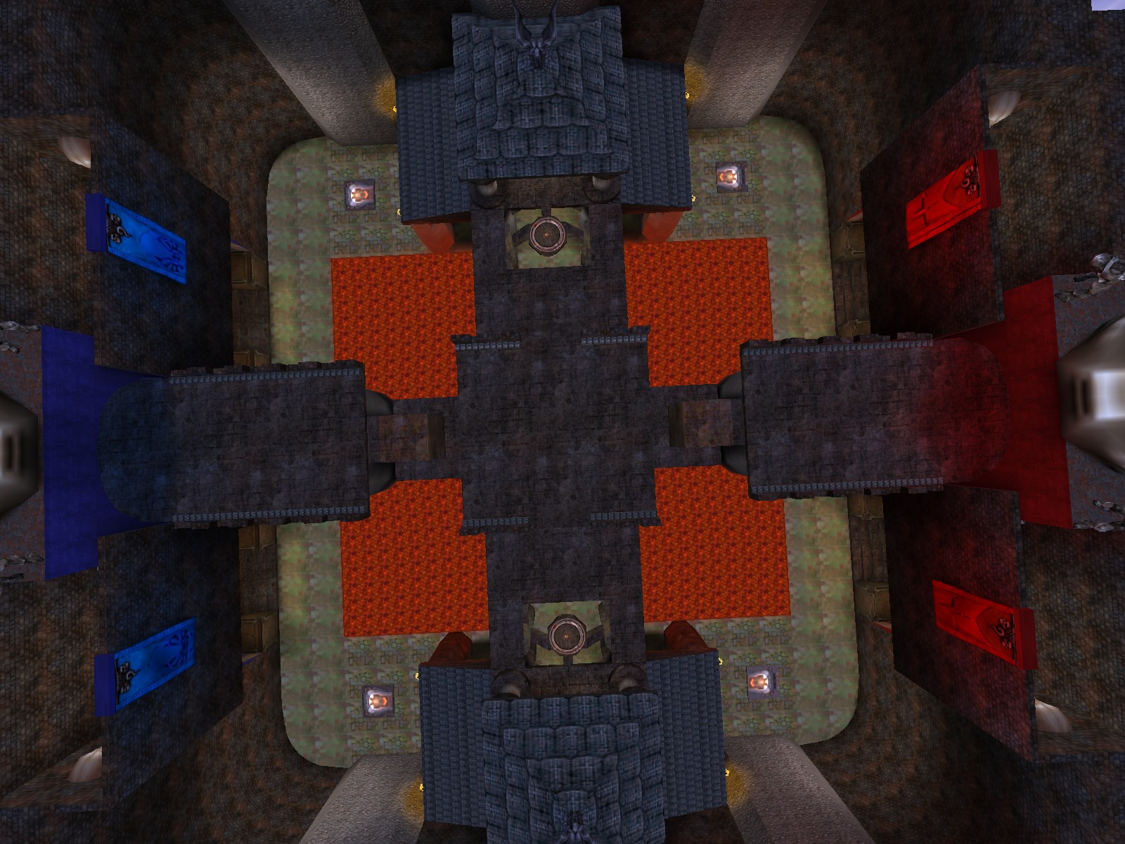 Top-down view showing the mirrored arena layout