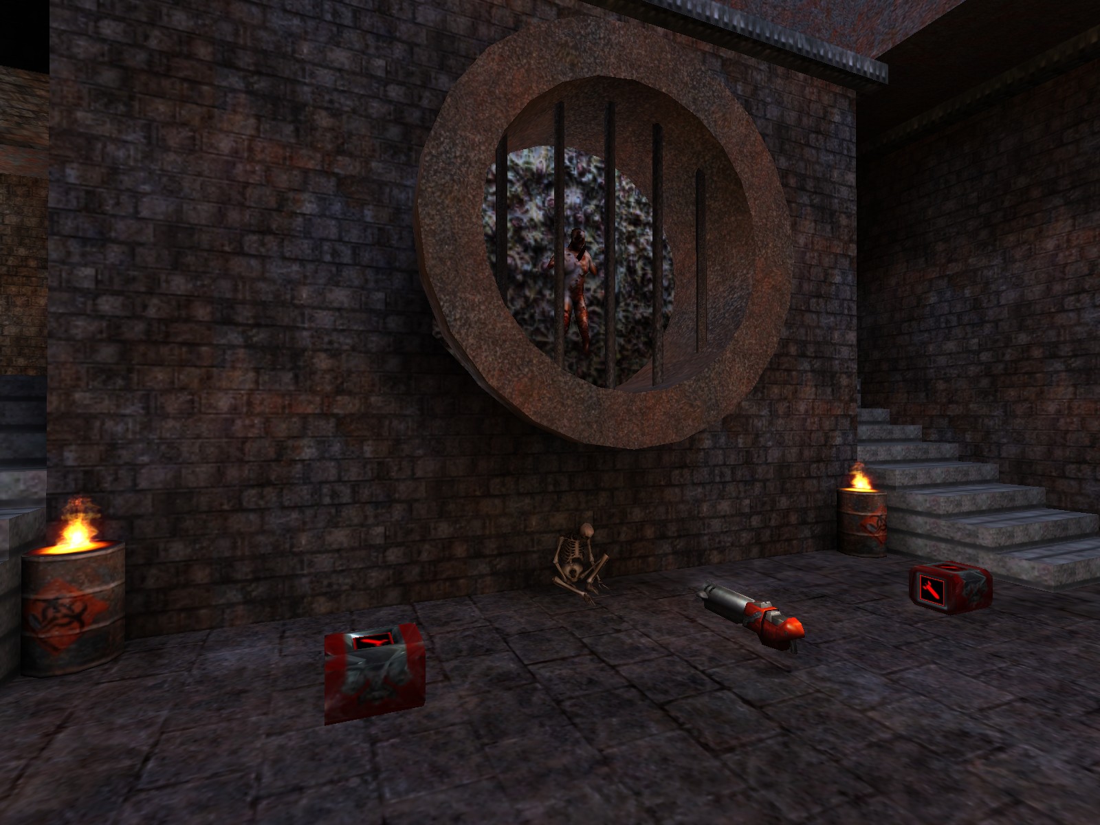 Weapon and health placement near a defensive route